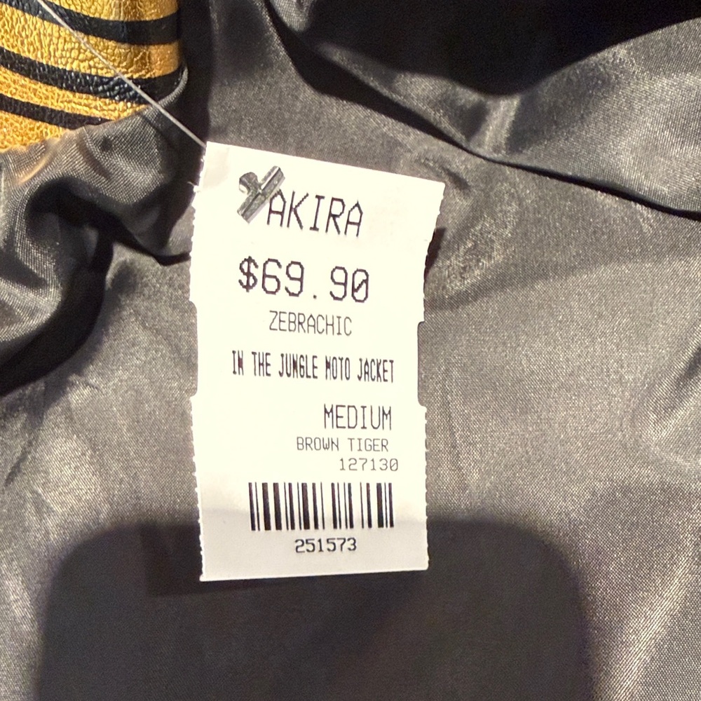 AKIRA Gold and Black Zebra-Print Cropped Moto Jacket - Picture 7 of 7